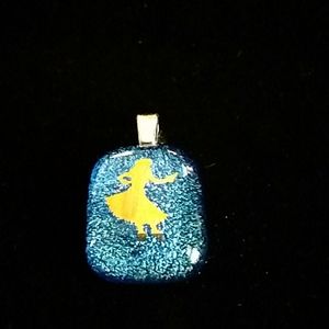 Blue Dichroic Glass Necklace Pendant